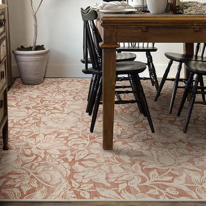RUGGABLE x Morris & Co Washable Area Rug – Mallow Rust Red 9x12, Stain-Resistant, Non-Slip – Large Machine Washable Rugs for Living Room, Bedroom, Hallway, Entryway & Office–with Standard Pad