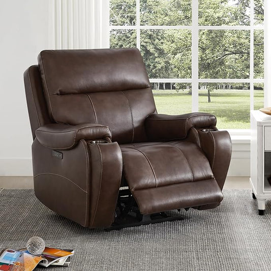 CHITA Large Power Zero Gravity Recliner Chair, Genuine Leather Recliner Chair for Adults with Adjustable Power Headrest and Hidden Slide-Out Cupholders, USB and Type-C Ports, Dark Brown
