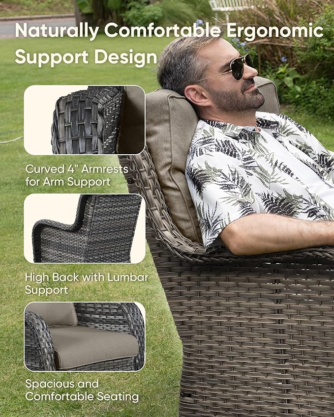 HUMMUH 8 Pieces Outdoor Patio Furniture Set with Fire Pit,L-Shaped Modular Sectional Couches with Swivel Patio Chairs,Wicker Conversation Set for Deck,Backyard,Porch,Garden