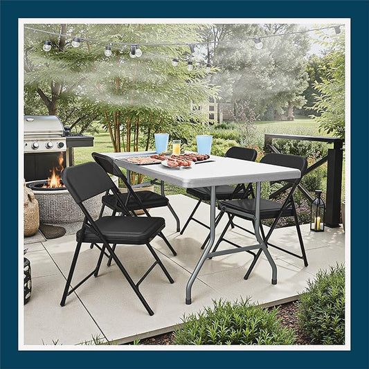 OEF Furnishings OEF800 Series Premium Heavy-Duty Plastic Folding Chairs, Lightweight, Durable Seating for Indoor and Outdoor Use, 500 lb Capacity (4-Pack, Black Plastic with Black Frame)