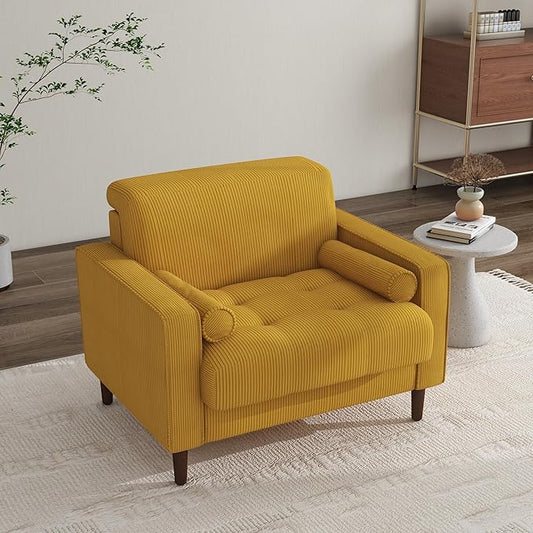 Oversized Accent Chair Set of 1, Corduroy Fabric Mid Century Modern Armchair with Large Seat for Living Room Bedroom Reading