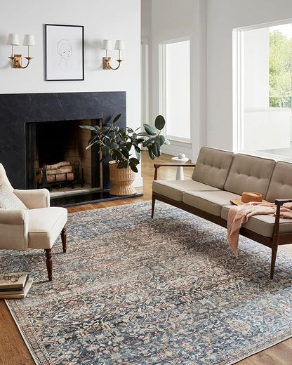 Loloi Chris Loves Julia Jules Collection JUL-06 Denim/Spice 5'-0'' x 7'-6'', .13" Pile Height, Area Rug