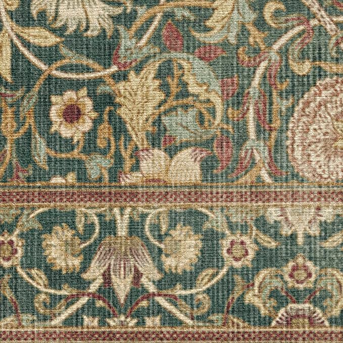 RUGGABLE x Morris & Co Machine Washable Area Rug – Lodden Soft Evergreen & Gold 8x10, Stain-Resistant, Non-Slip – Large Rugs for Living Room, Bedroom, Hallway, Entryway & Office–with Cushioned Pad