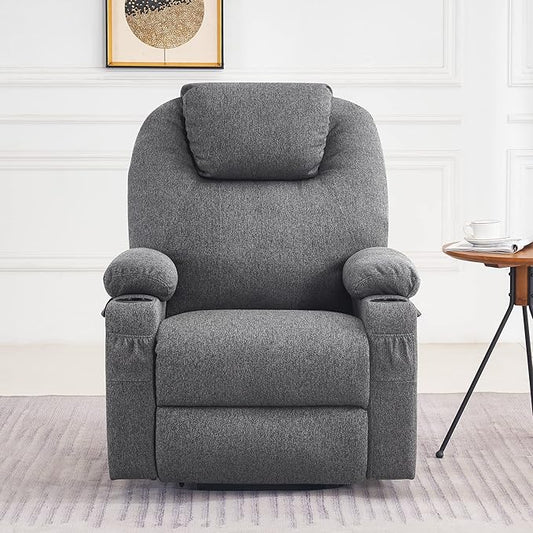 MCombo Power Lift Recliner Chair for Elderly, Lift Chair with Heat and Massage for Tall People, USB&Type C Ports, Extended Footrest, Cup Holders, Fabric 7516 (Large,Dark Grey)