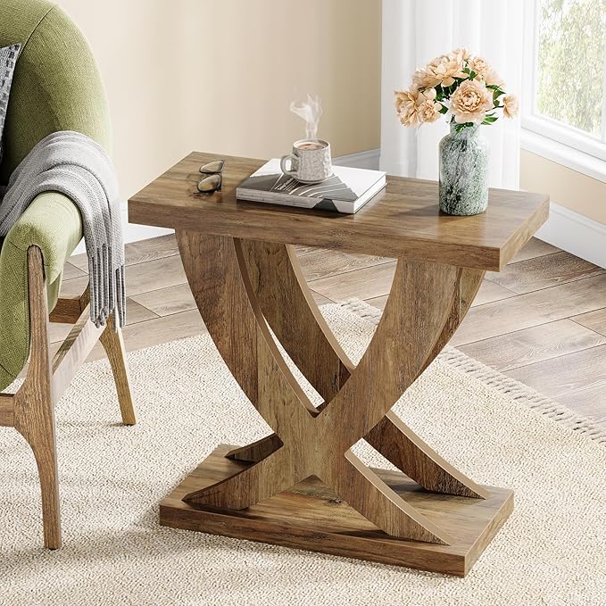 Tribesigns Wood End Side Table for Living Room Set of 2, Night Stand for Bedroom with Cross Fishtail Support, Farmhouse Nightstand for Small Spaces, Accent Furniture, Easy Assembly, Retro Wood Grain