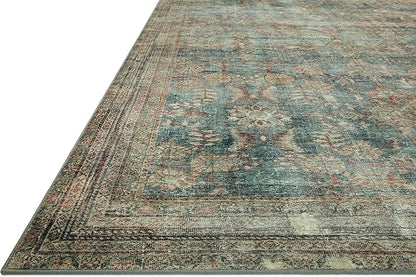 Loloi Magnolia Home by Joanna Gaines Banks Collection BAN-01 Ocean/Spice 2'-6" x 12'-0", .13" Pile Height, Machine Washable, Runner Rug