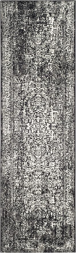 SAFAVIEH Evoke Collection Runner Rug - 2'2" x 17', Black & Grey, Distressed Design, Non-Shedding & Easy to Clean, Ideal for Foyer, Bedroom, Kitchen, Hallway (EVK256R)