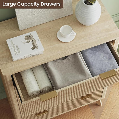 SUNWAVE Fluted 5 Drawer Dresser for Bedroom, 43.3" Tall Dressers with Round Corner, Mid-Century Modern Wood Chest for Living Room, Entry