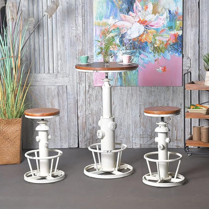 Topower 3 Piece Pub bar Set Retro Industrial Round bar Table and Stools for 2 Height Adjustable Pub Table and stools Match bar Height and Counter Barstool Antique White