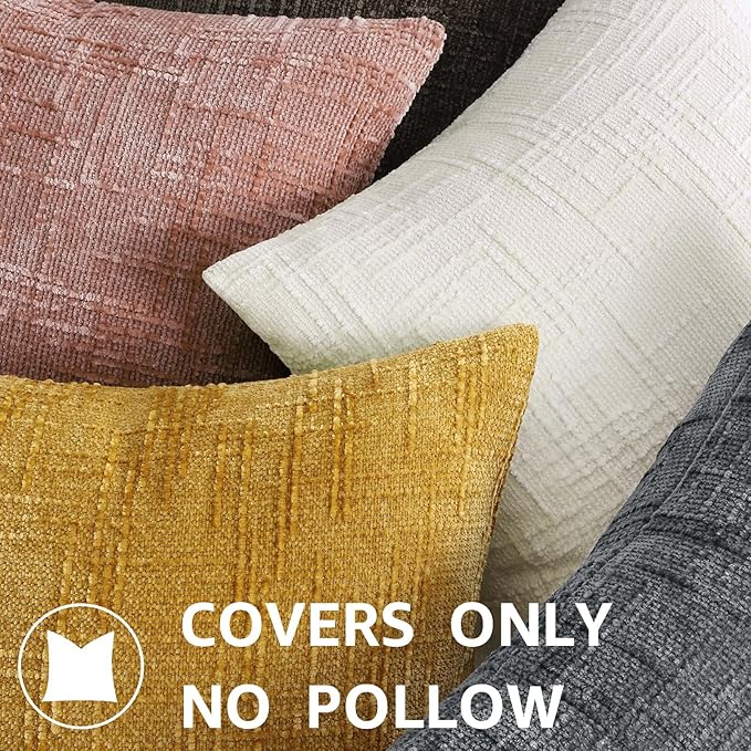 decorUhome Pink Chenille Throw Pillow Covers 22x22 Set of 2 Thick Textured Slubby Couch Pillow Covers Farmhouse Accent Modern Neutral Decorative Pillow Cases for Bed Sofa Living Room