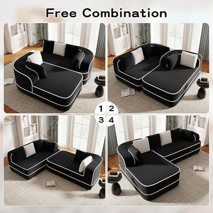 Cloud Sectional Sofa Modern Boneless Couch for Living Room, Comfy Deep Seat Comfy Teddy Fabric Double Sofa Chaise No Assembly Required (Black, 106" L Shape with Left Facing)