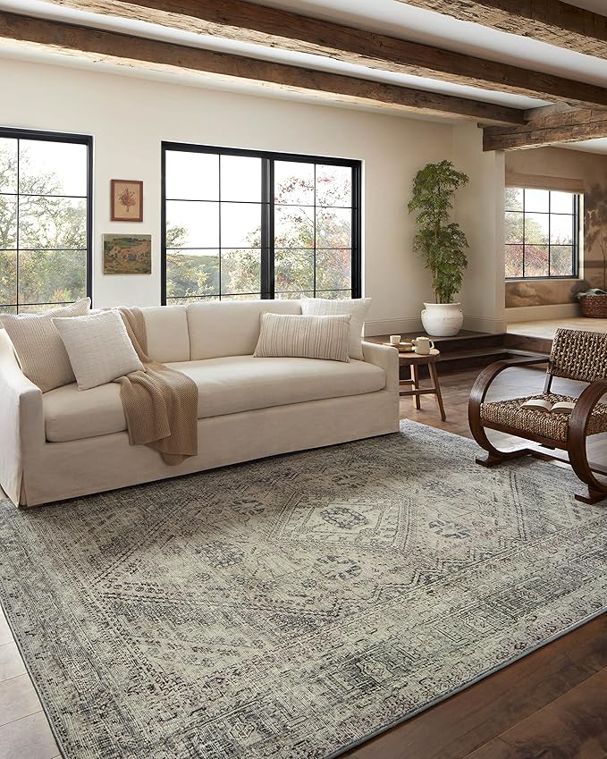Loloi Magnolia Home by Joanna Gaines Sinclair Collection SIN-04 Natural/Sage 2'-3" x 7'-6", .25" Pile Height, Machine Washable, Runner Rug