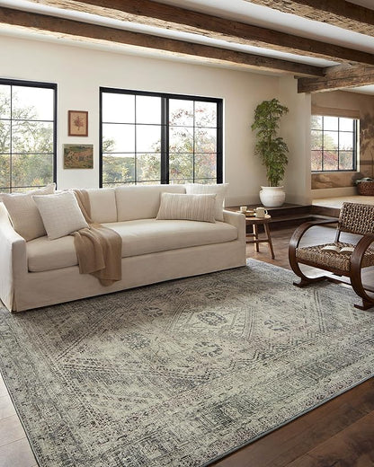 Loloi Magnolia Home by Joanna Gaines Sinclair Collection SIN-04 Natural/Sage 2'-3" x 7'-6", .25" Pile Height, Machine Washable, Runner Rug