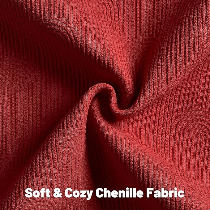FUTEI Christmas Red Chenille Decorative Throw Pillow Covers 12x20 Inch Set of 2,Soft Cozy Striped Geometric Patterns Lumbar Pillow Cases,Modern Home Decor for Couch Bed Living Room