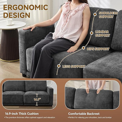 143.8" Modular Sectional Sofa Modern Chenille U-Shaped Couch with Thickened Seat Cushions, Easy Assembly, Upholstered 6 Seater Couch with 2 Movable Ottomans for Living Room, Grey
