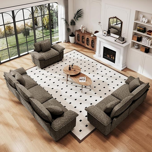 PHI VILLA Cloud Modular Couches Sets, 3 Pieces Large Sectional Sofa Set with Loveseats & Single Sofa, 6-Seater Upholstered Couch for Living Room, Chenille Fabric, Smoky Grey