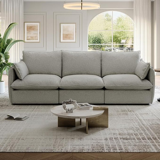 94.6" Cloud Modular Sectional Sofa, Waterproof Down Filled Sectional Sofas, High Backrest 3 Seater Sectional Couches for Living Room, Modern Modular Couch with Removable Cover, Light Gray