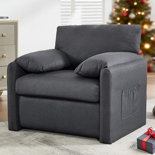 Oversized Accent Chair 38" Wide Mid-Century Modern Armchair for Living Room,USB and Type-C Ports,Comfy Reading Chairs for Bedroom with Side Pockets,Single Sofa Chair(Darkgrey, Set of 1)