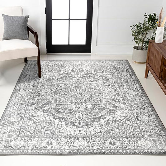 JONATHAN Y Modern Vintage Medallion Light Gray Indoor Area Rug, 3x5, Country, Floral, Easy-Cleaning for Living Room, Bedroom, Kitchen, Pet Friendly, Non-Shedding (MDP100A-3)