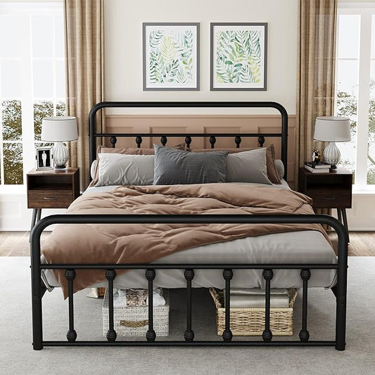 Metal Queen Single Bed Frame with Storage Space, 82.7" in Steel Bed Frame with Protective Foot Pads, Strong Bearing Capacity Queen Size Bed, Easy Assembly, Underbed Storage Space（43.3 inch）