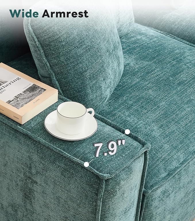 WILLOVE 109'' Modular Sectional Sofa, Chenille Cloud Couch with Wide Armrests & 5 Pillows, Deep Seat Couches for Living Room, Green