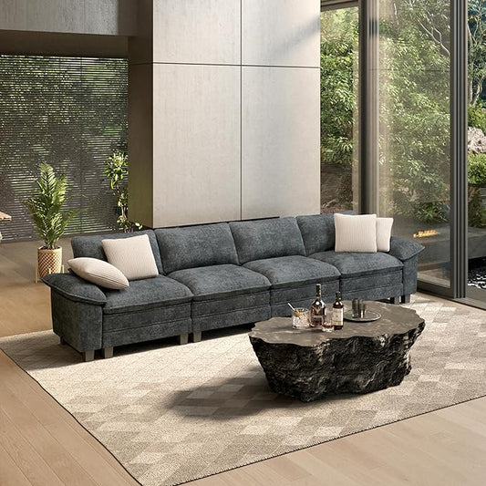 HERA'S HOUSE 158" Modular Sectional Sofa, Oversized Couches for Living Room, Comfy Cloud Couch 4-Seater Deep Seat Sofa with Throw Pillow, Chenille Blue