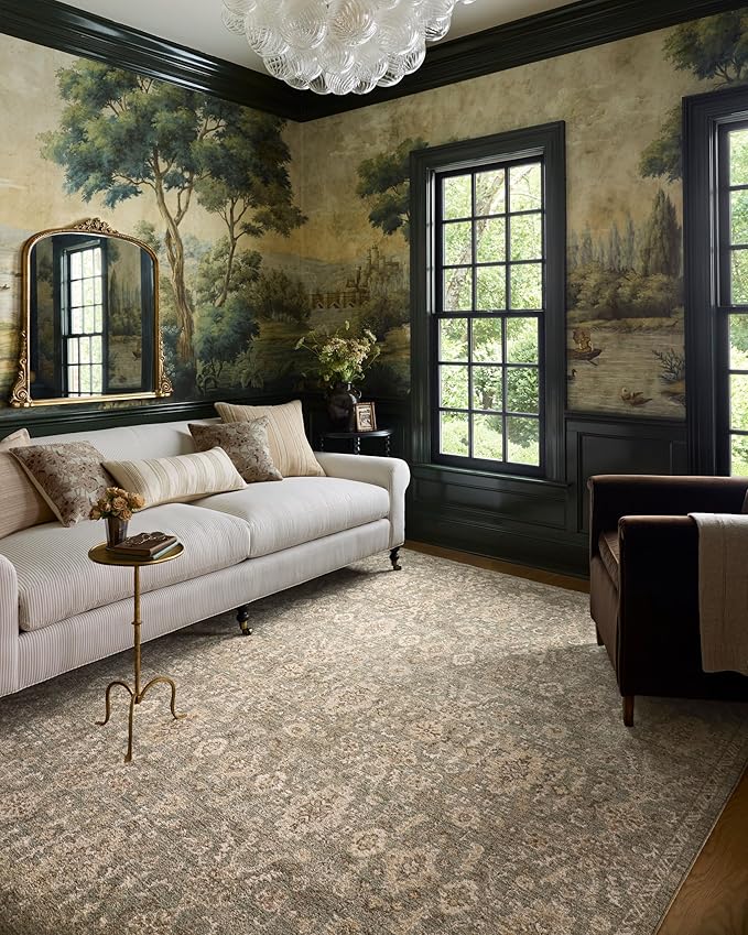 Loloi Chris Loves Julia Palma Collection PLM-03 Lagoon/Natural 5'-3" x 7'-6" Area Rug Vintage Style Boho Living Room Bedroom Carpet