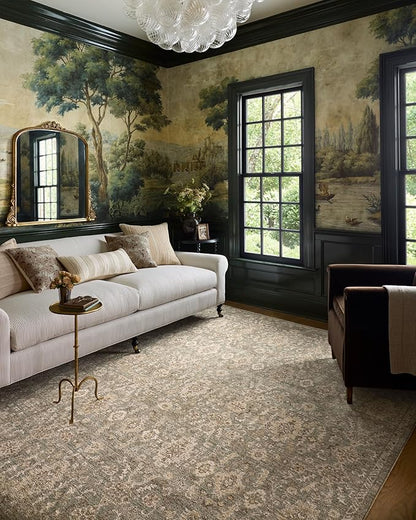 Loloi Chris Loves Julia Palma Collection PLM-03 Lagoon/Natural 5'-3" x 7'-6" Area Rug Vintage Style Boho Living Room Bedroom Carpet