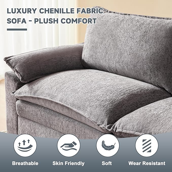 147 Inch Big Comfy Couch with Ottoman, 6 Seat U Shaped Couches, Cloud Modular Sectional Sofa, Modern Cloud Couch Sectionals, Sectional Couches for Living Room, Oversize Deep Seat Sofa, Grey