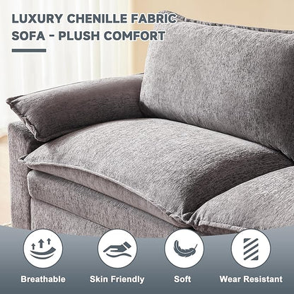 114 Inch Cloud Couch Sectionals with Ottoman, Big Comfy Modular Couches, Cloud Sofas, L Shaped 5 Seat Modular Sectional Sofa, Modern Sectional Couches for Living Room, Deep Seat Sofa, Grey