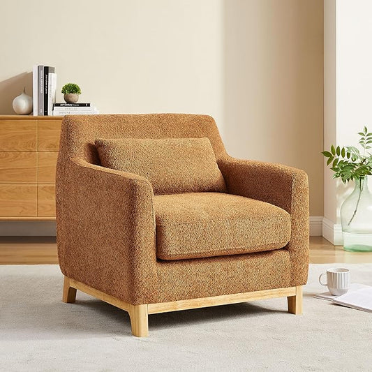 VANOMi 31" Living Room Chairs, Sherpa Comfy Arm Chair with Wood Frame, Modern Accent Chairs for Bedroom, Reading, Light Orange