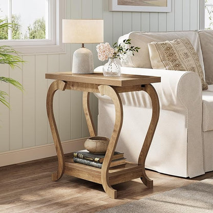 Tribesigns End Table, Narrow Wood Side Table with Storage Shelves, 2-Tier Bedside Accent Furniture for Living Room, Small Spaces, Bedroom, Brown (1, Brown)