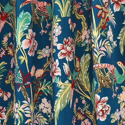 Lush Decor Dolores Light Filtering Window Panels, Pair, 52" W x 108" L, Navy & Multi - Floral Curtains for Bedroom - Vintage Curtains - Coquette Room Decor