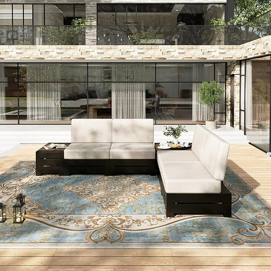 HERA'S HOUSE Patio Furniture Set 6-Piece, All Weather Outdoor Sectional Sofa with Coffee Table & Side Table, 5.9" Thick Waterproof Cushions, Modular Conversation Set for Garden, Deck, Backyard