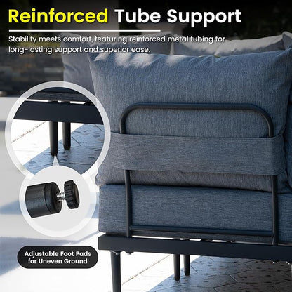 Sundale Outdoor 2 Pieces Metal Patio Furniture Set, Outdoor Sectional Sofa w/6 Inch Olefin Cushion, Modern Outdoor Conversation Sets
