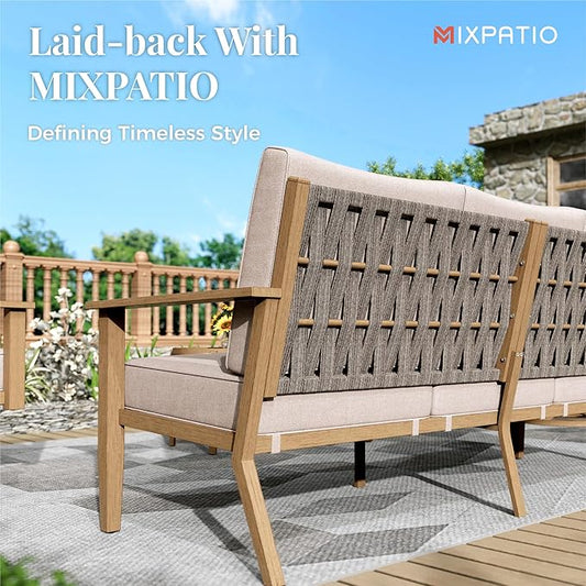 5-Piece Outdoor Patio Furniture Set, Steel Sectional Patio Conversation Sets, All-Weather Outdoor Furniture Sets with Waterproof Thick Cushions for Porch, Garden, Backyard, Deck-Beige