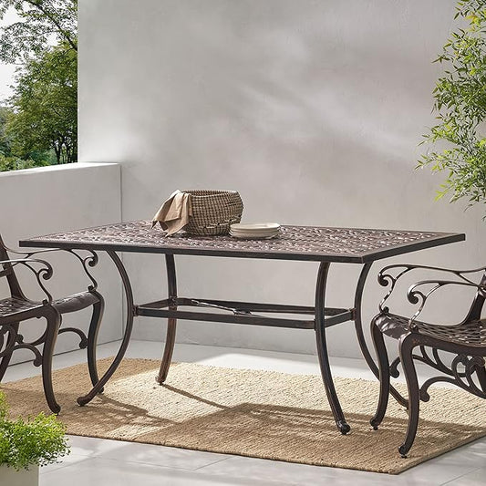Christopher Knight Home Jamie Outdoor Rectangular Cast Aluminum Dining Table, Shiny Copper