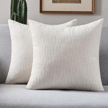 FUTEI Light Natural Decorative Throw Pillow Covers 16x16 Inch Set of 2,Soft Linen Slub Texture Cushion Case,Farmhouse Home Decor for Couch Bed Living Room
