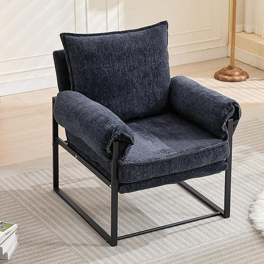 Xifan Modern Comfy Reclining Chair with 6 Angle Adjustable Backrest, Upholstered Accent Chair Fabric Living Room Lounge Chair for Reading Room - Dark Blue, 1PC
