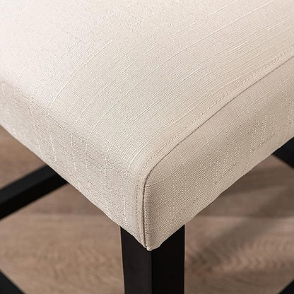 LSSPAID Bar Stools Set of 2, 24.8 Inch Upholstered Fabric Counter Height Stools, Modern Kitchen Island Wood Bar Chairs Barstools with Backrest and Solid Wood Legs, Beige