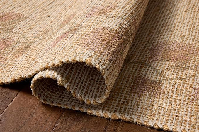 Loloi Chris Loves Julia Rue Collection RUE-05 Natural/Multi 8'-6" x 11'-6" Area Rug Jute Neutral Floral Living Room Bedroom Rug