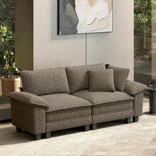 HERA'S HOUSE 88" Modular Sectional Sofa, Loveseat Couches for Living Room, Comfy Cloud Couch 2-Seater Deep Seat Sofa with Throw Pillow, Chenille Ash