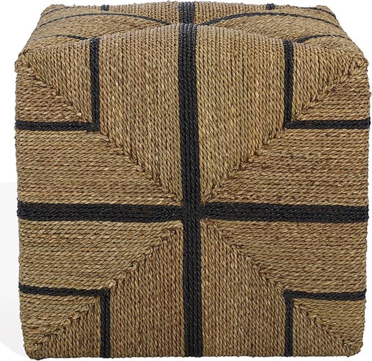 SAFAVIEH Couture Collection - Liatasha Natural & Black Woven Seagrass Square Ottoman, Fully Assembled (CWK2023A)