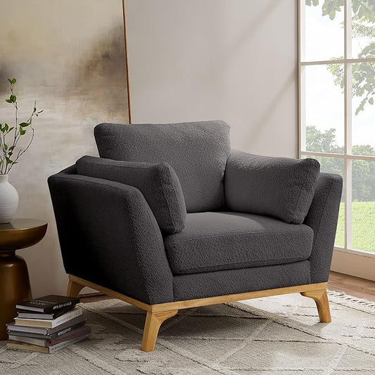 VANOMi Large-Sized Accent Chair, Thick Cushion Bedroom Reading Chair, Comfortable Living Room Single Sofa， Boucle Dark Gray