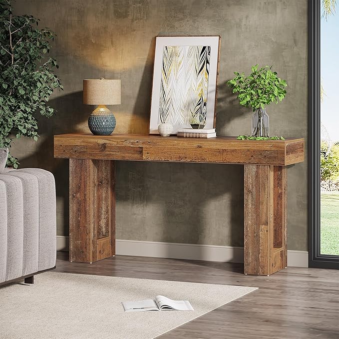 Tribesigns 63-Inch Long Console Table, Wooden Rectangular Sofa Table Behind The Couch, Farmhouse Entryway Table for Entrance, Hallway, Living Room (Mix Brown)