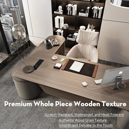 SAINTCY Large Executive Office Desk with File Cabinet, 78.7 Inch Sit & Stand L Shaped Executive Desk, Adjustable Luxury Office Desks for Boss, Business Owners, Managers and Supervisors Return Right