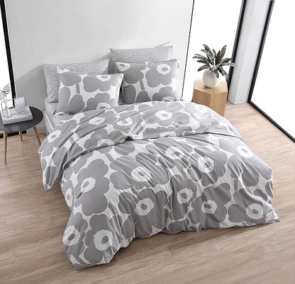 Marimekko - Duvet Cover Set, Cotton Bedding with Matching Shams & Button Closure, All Season Home Decor (Unikko Grey, Full/Queen)