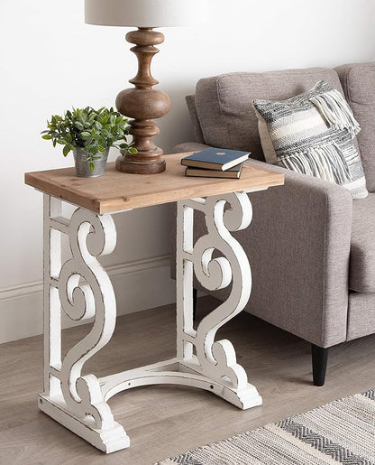 Kate and Laurel Wyldwood Rustic French Solid Wood Side Table, 24" x 14" x 12.75", White and Rustic Brown, Chic Farmhouse Inspiration, Natural Wood Top