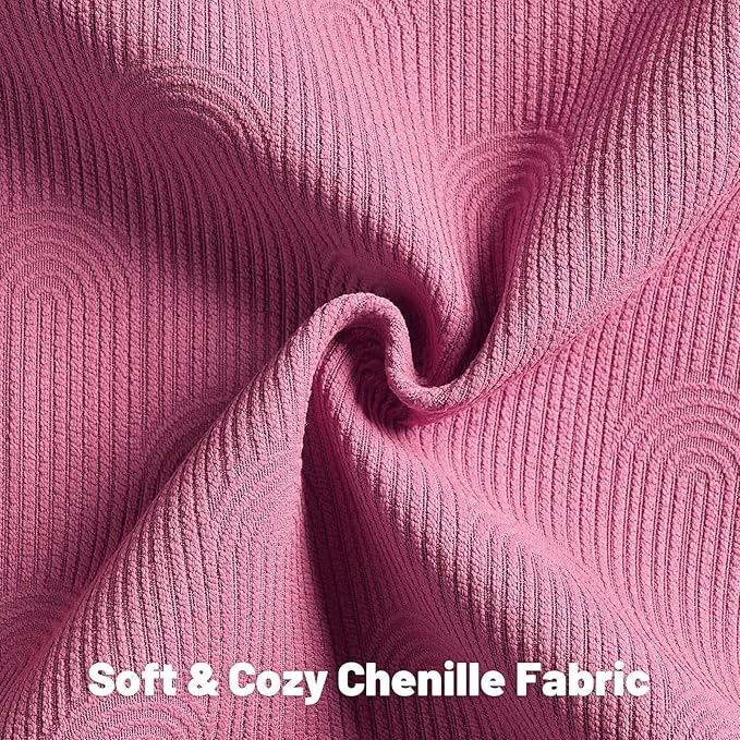 FUTEI Hot Pink Chenille Decorative Throw Pillow Covers 12x20 Inch Set of 2,Soft Cozy Striped Geometric Patterns Lumbar Pillow Cases,Modern Home Decor for Couch Bed Living Room