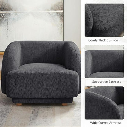 VANOMi Oversized Living Room Chair, Modern Comfy Accent Barrel Chairs, Single Sofa Chair with Wood Legs, Upholstered Armchair for Bedroom, Office, Waiting Room (Dark Gray)